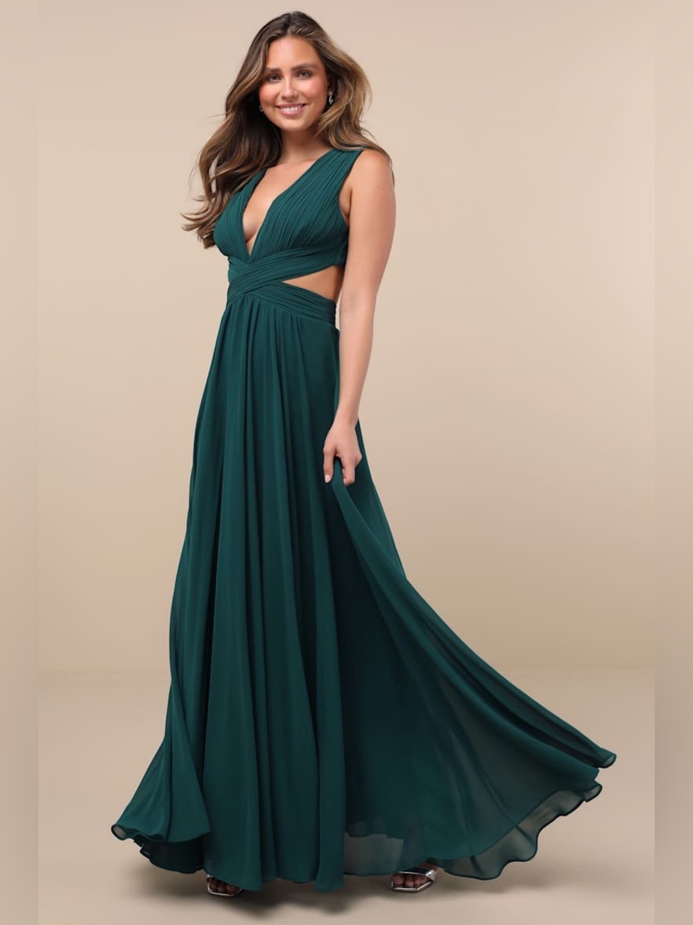 Lulus Vivid Imagination Emerald Green Cutout Maxi Dress